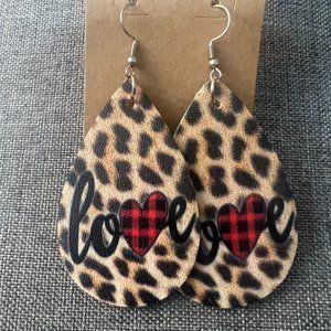 Leopard print love earrings